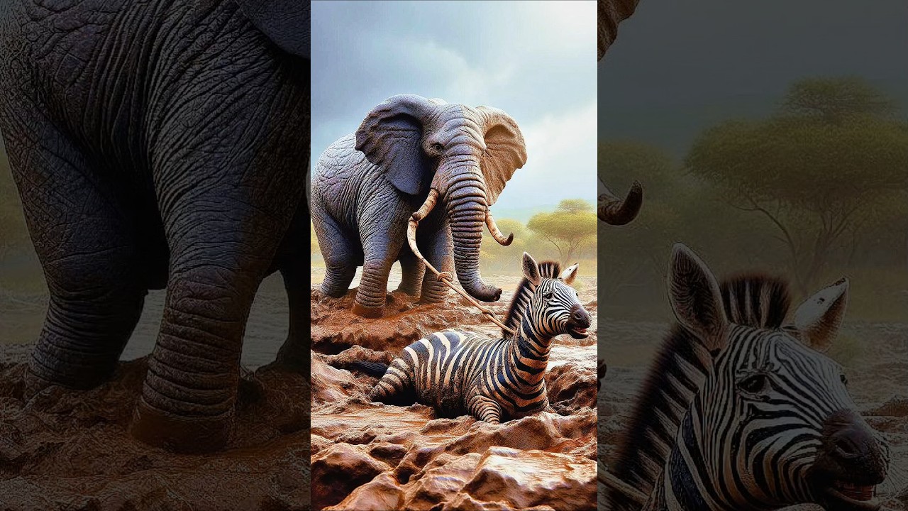 Elephant Rescues a Trapped Zebra 🐘🦓