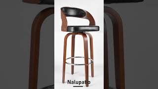 30' Mid-century Wood Frame Bar Stool with Plus Swivel Leather Seat | Black