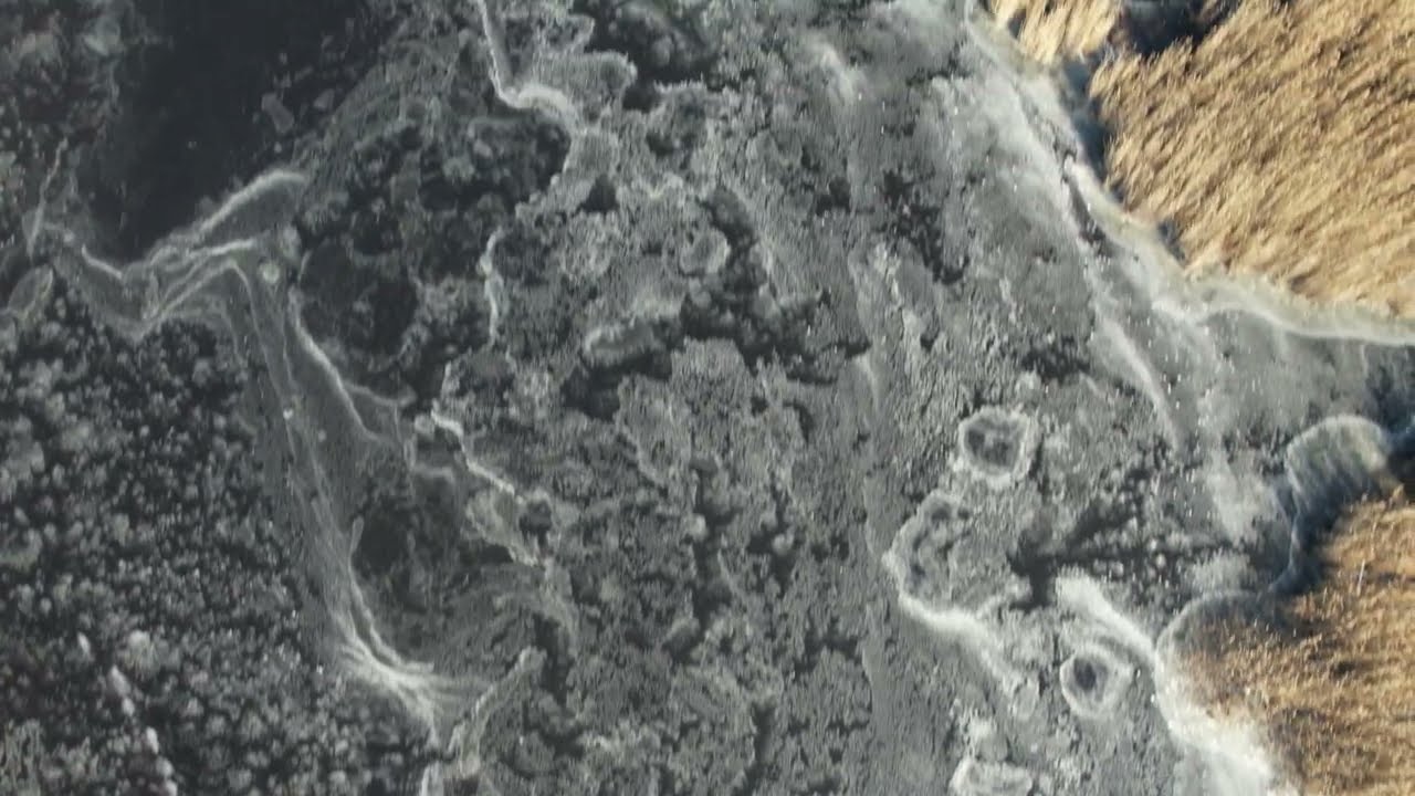 Drone shots along the frozen Peconic River on Long Island, NY