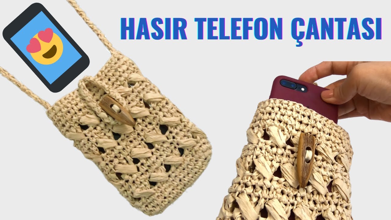 Rafya İpten 2 Saatte Tarz Hasır Telefon Çantası Yapımı / Crochet Phone Bag