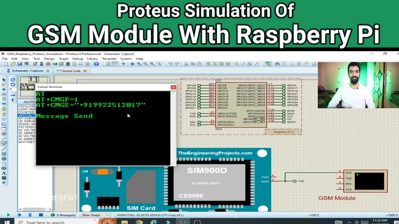 GSM Module With Raspberry pi | Proteus Simulation - YouTube