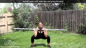 barbell squat with wide feet and press forward.mov
