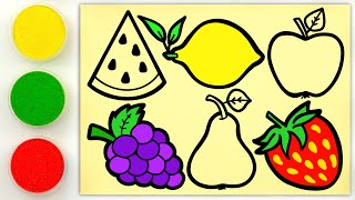 Sand Painting Fruits,Vegetables and more Drawing and Coloring Pictures for Kids