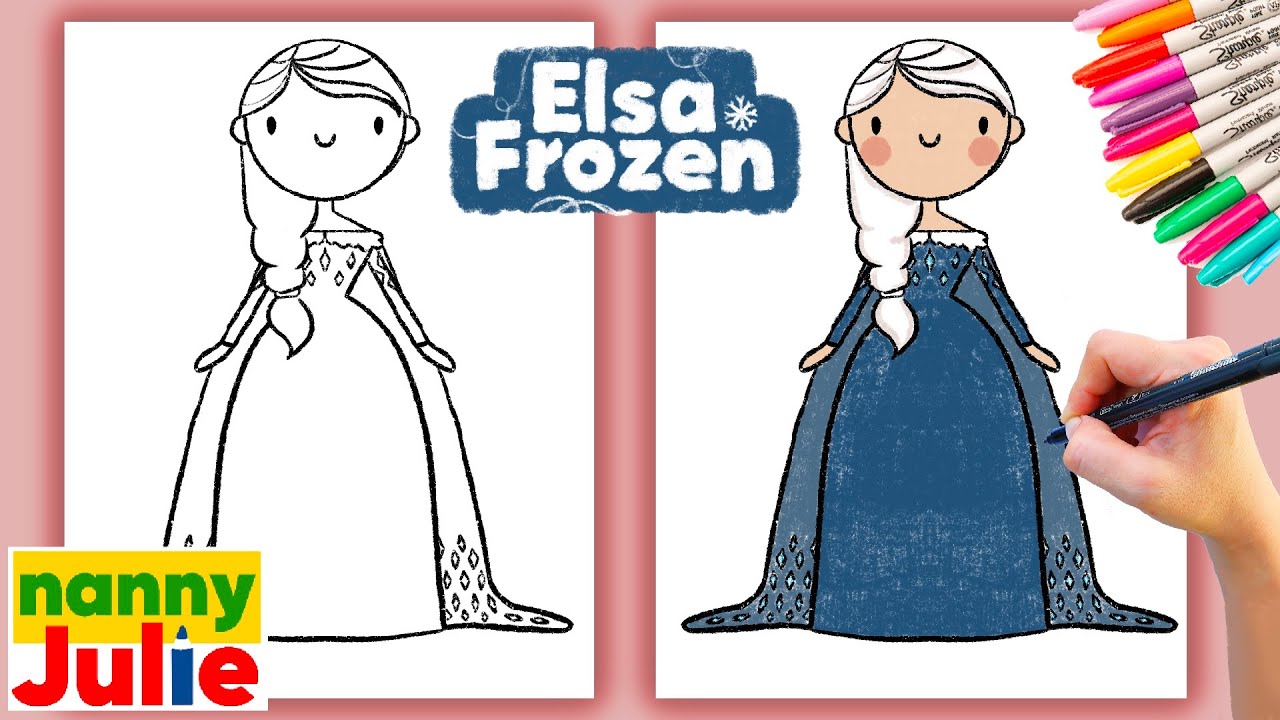 Elsa Lessons VERY EASY drawing kids lesson | How to draw ELSA from FROZEN | Nanny ...
