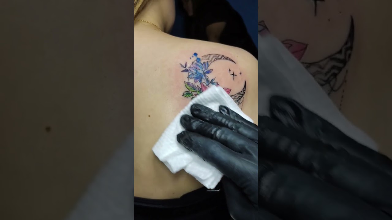 Flowers and moon tattoo 