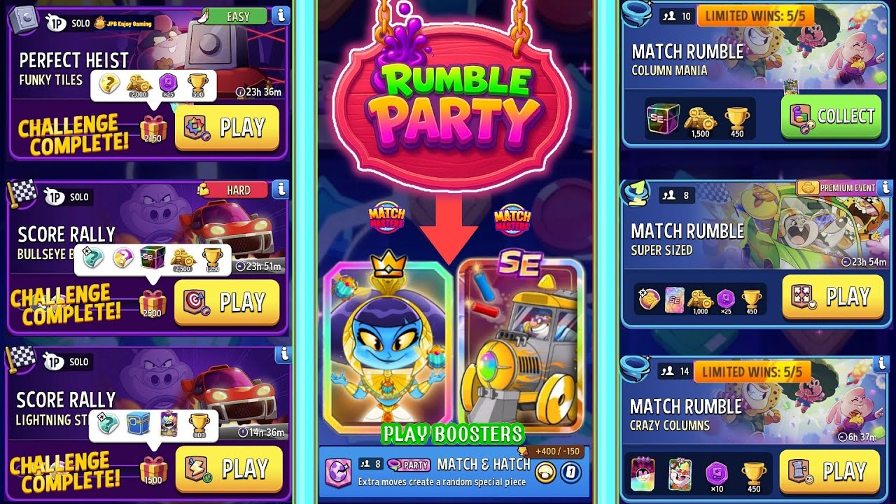 (PARTY+3 SOLO+3 RUMBLE)Lightning Strike/Funky Tiles/Bullseye Bash/Column Mania/Crazy Columns 