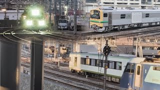 構内入換　GV-E197系 200番台・キハ110-200×2・アリーナ横通過　EH200＋コキ×16