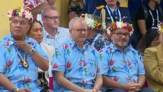Albanese refuses to wear welcome garland during Tuvalu visit