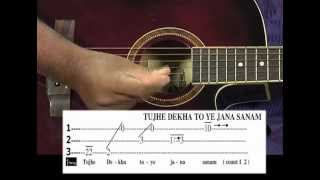 Tutorial for Tujhe dekha to ye jana sanam song on guitar chords