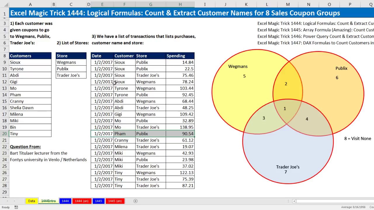 Excel Magic Trick 1444: Logical Formulas: Count & Extract Customer
