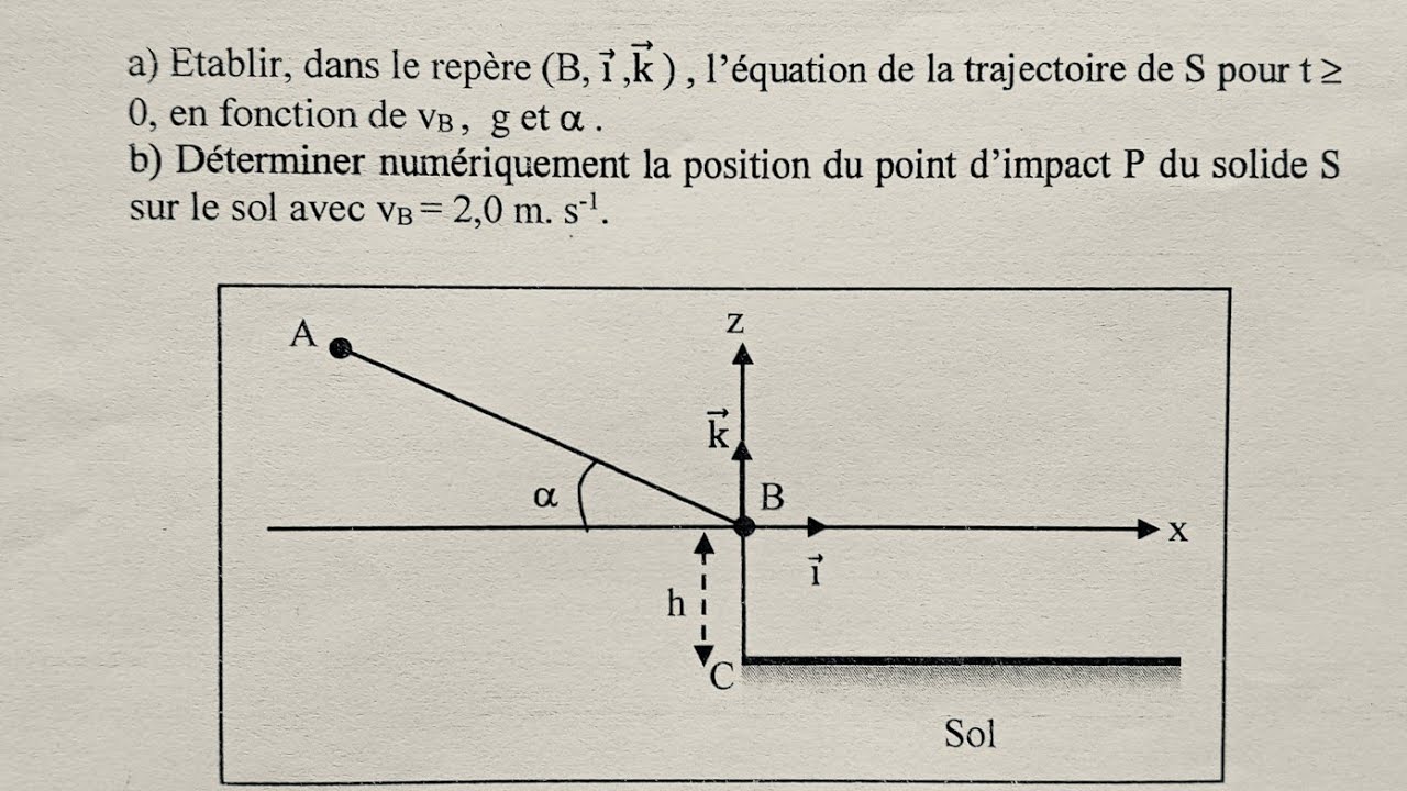 Mouvement d'un projectile dans le champ de pesanteur (exercice corrigé) TleC D E 
