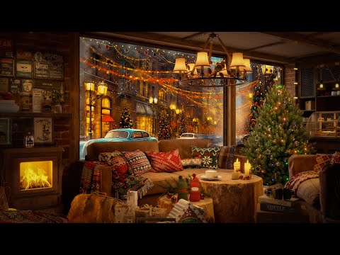 Warm Winter Night Jazz in Cozy Cabin 🎄 Christmas Ambience with Jazz and Cracking Fireplace for Relax