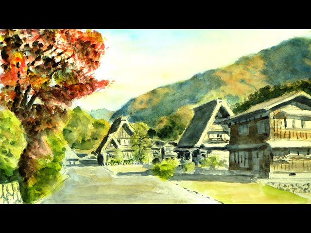 画題　葦の里　世界遺産　白川郷　アクリルキャンバス画F30号（額装なし 画題 葦の里 世界遺産 白川郷 アクリルキャンバス画F30号（額装