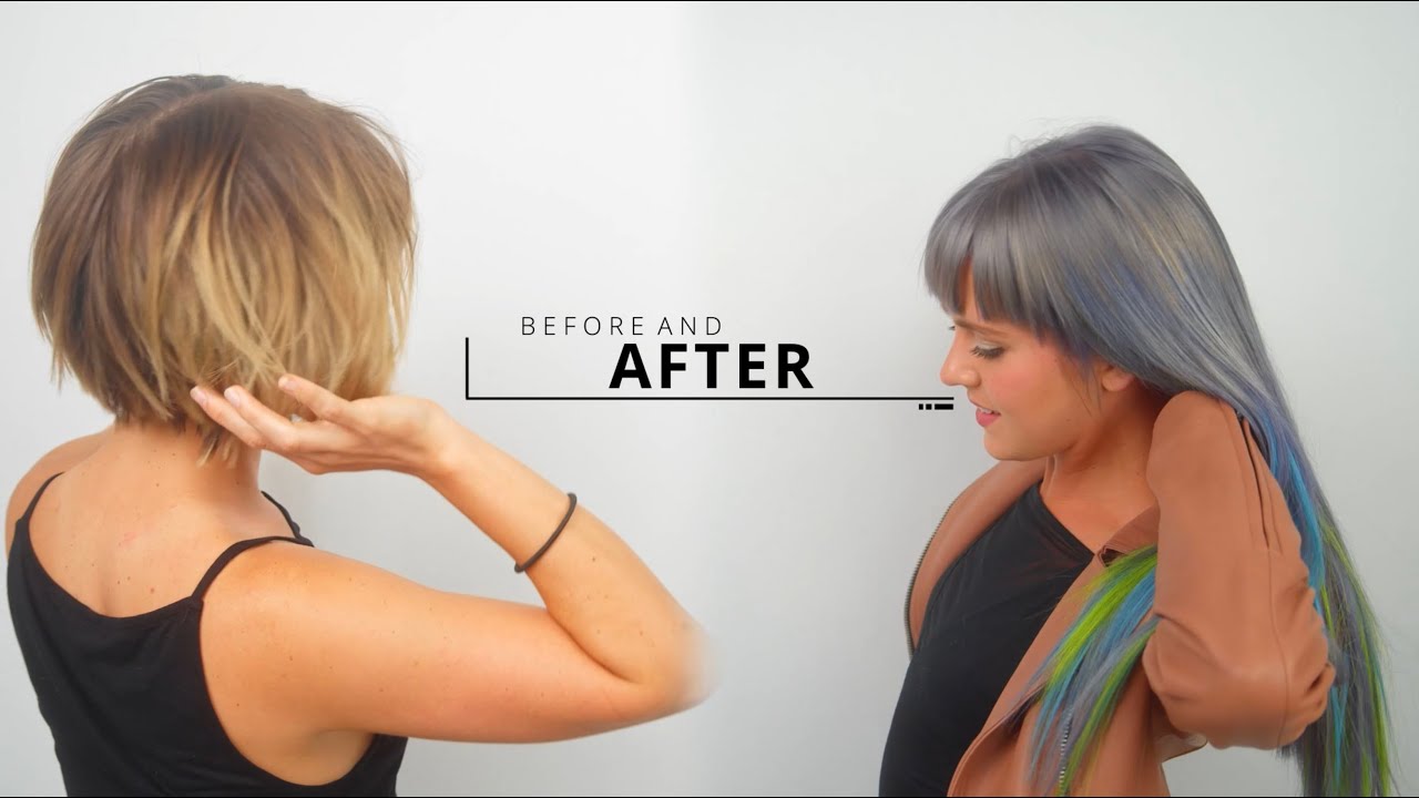DreamCatchers Hair Extensions Installation on Really Short Hair + Awesome  Vivid Color Transformation - YouTube