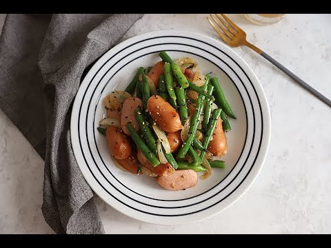 반찬 겸 맥주안주, 그린빈요리 그린빈볶음 소세지넣고 맛있게~ [ Stir-fried  green beans ]