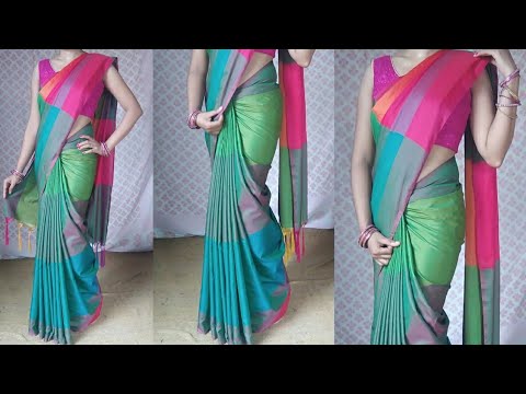 How to wear silk sare with perfect pleats, cotton silk saree draping