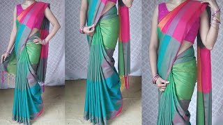 How to wear silk sare with perfect pleats | cotton silk saree draping | silk saree wear to look slim