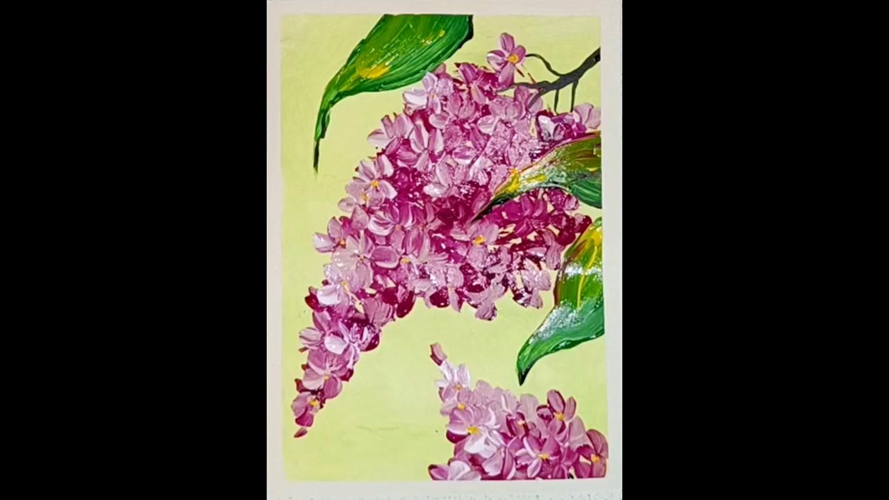 Easy acrylic painting for beginners Lilac with a sponge, fork and