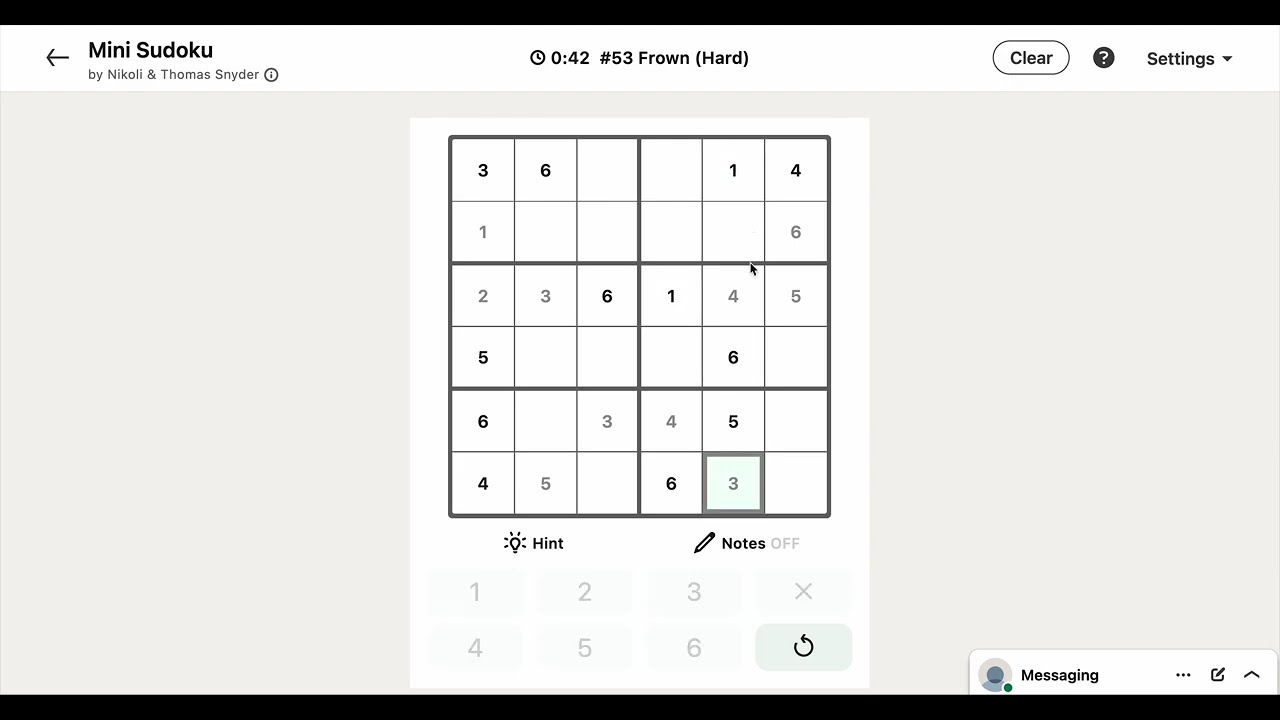LinkedIn Mini Sudoku #53 Frown | Today's Answer