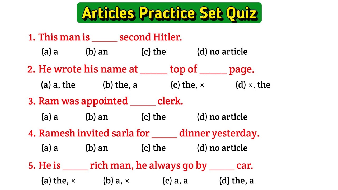Articles A An The questions | Articles practice exercise | Articles in ...