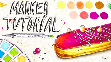 Drawing Tutorial for beginners using alcohol markers | How to draw an éclair, marker drawing