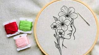 Modern Embroidery Face Art Tutorial  | Step by Step | Real Stitching Sounds | No Music