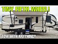 TINY FIFTH WHEEL RV tour. Towable by anything? let's find out!