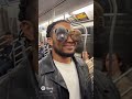 Guy on a train with puppies in his eye sockets, looking around. Disturbing AI video.