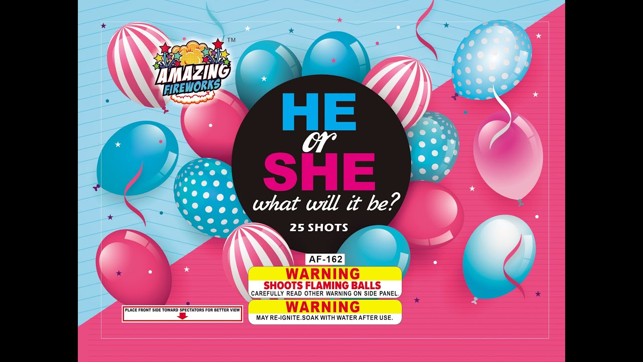 He or She Gender Reveal Fireworks -  pink or blue - 25 shots fan - 500 Gram Cake