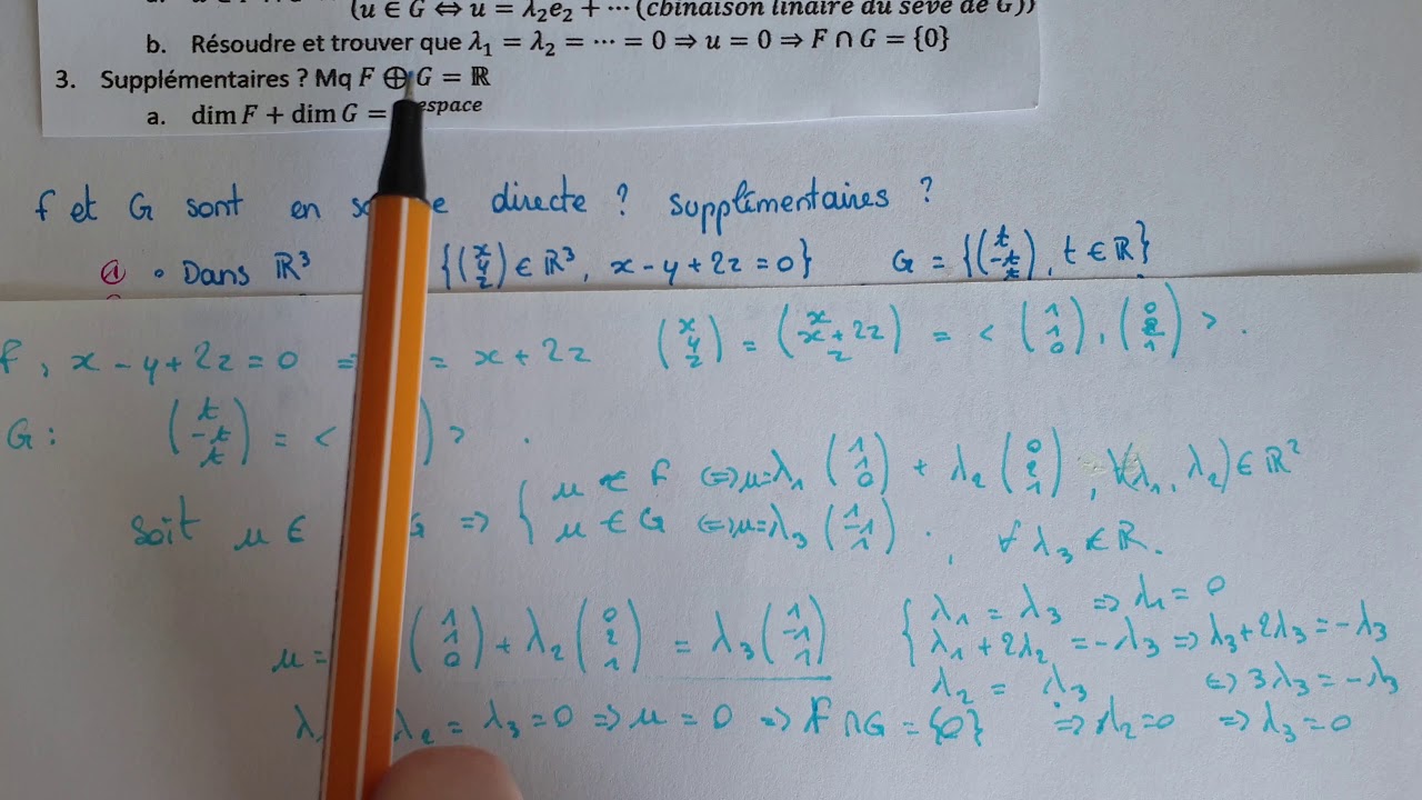Savoir si ESPACES VECTORIELS en SOMME DIRECTE et SUPPLÉMENTAIRES 2 Méthode + Explication Savoir si ESPACES VECTORIELS en SOMME DIRECTE et SUPPLÉMENTAIRES 2 Méthode + Explication