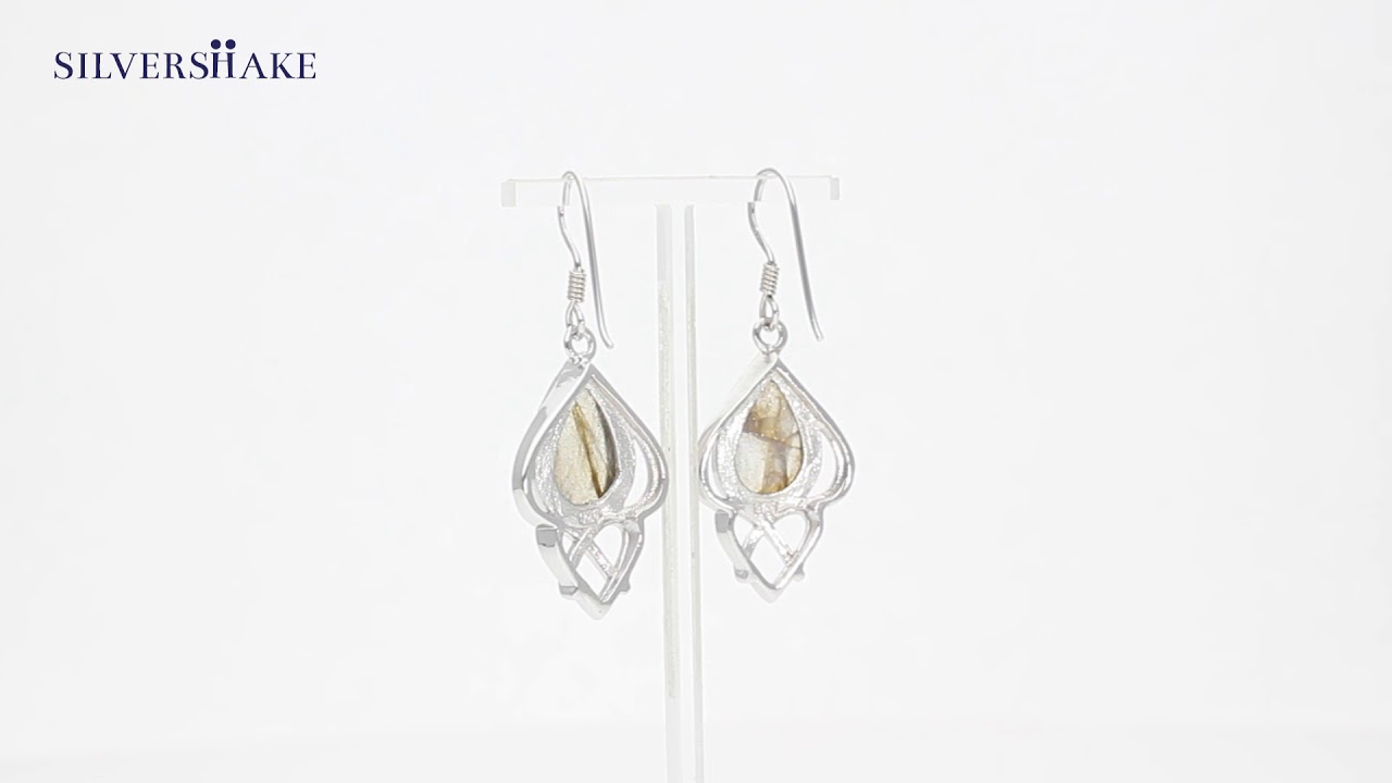 SILVERSHAKE Genuine Labradorite Sterling Silver Heart Knot Celtic Inspired Dangle Earrings-ER0096739