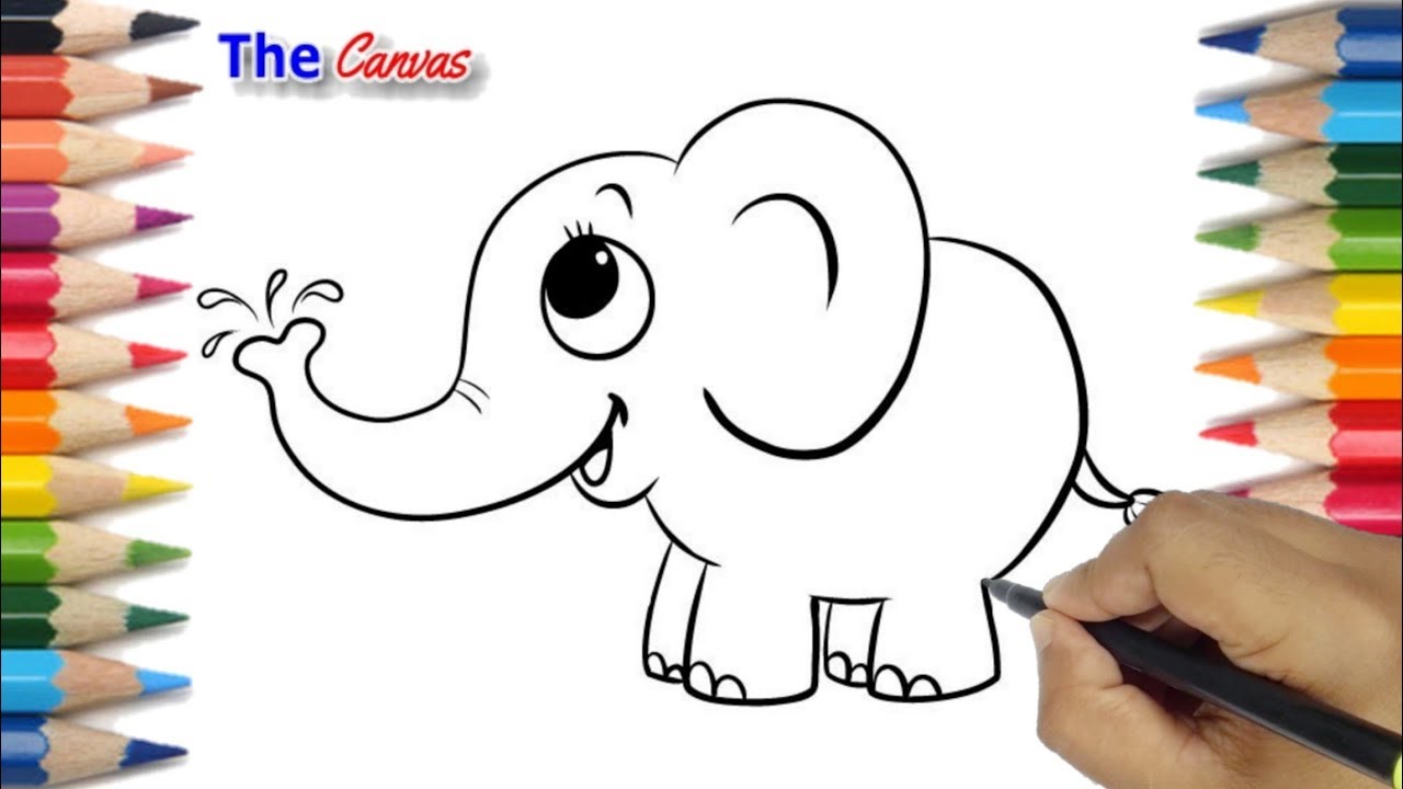 Elephant Drawing and Coloring for kids and toddlers | How to draw elephant  easy - YouTube