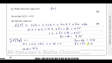 WST01/01, (Edexcel) IAL S1 June 2022,  Q5, Discrete Random Variables, Expected value, SD