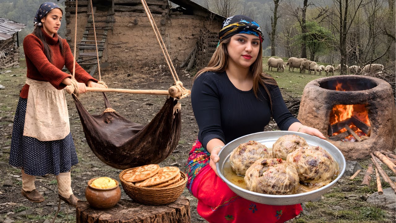 IRAN Nomadic Life : Village Butter ,Traditional Lunch & Baking Bread in a Clay Oven