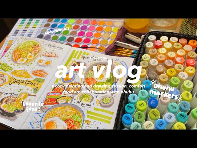 🌱cozy art vlog with ohuhu watercolors and art markers 🌱 class=