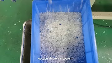 4 colored PET flakes(blue+transparent+brown+green) separating by Angelon color sorting machine