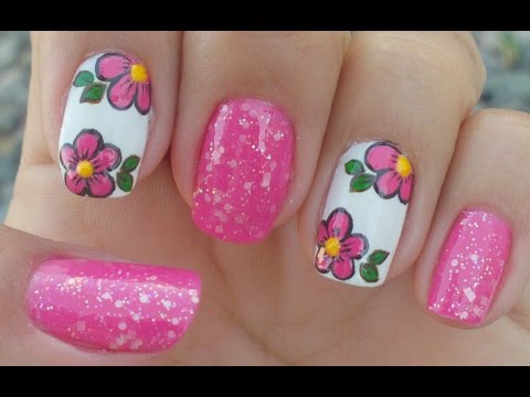 Unhas Decoradas Com Flores Manual Bela e Simples Nail Art
