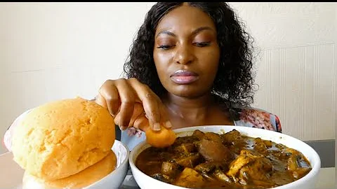 Asmr Mukbang Carrot fufu with banga atama soup/ Nigerian food