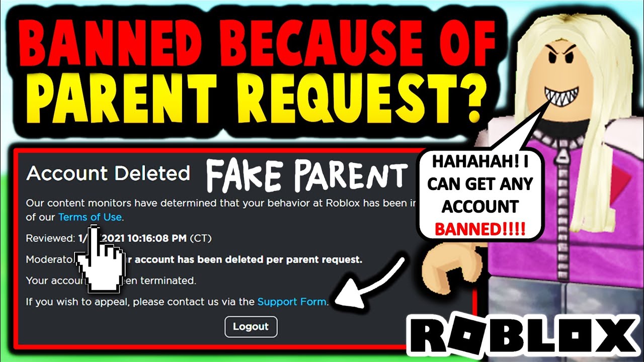 Ban Any Roblox Account By Pretending To Be Their Parents Youtube - roblox my account was banned from roblox