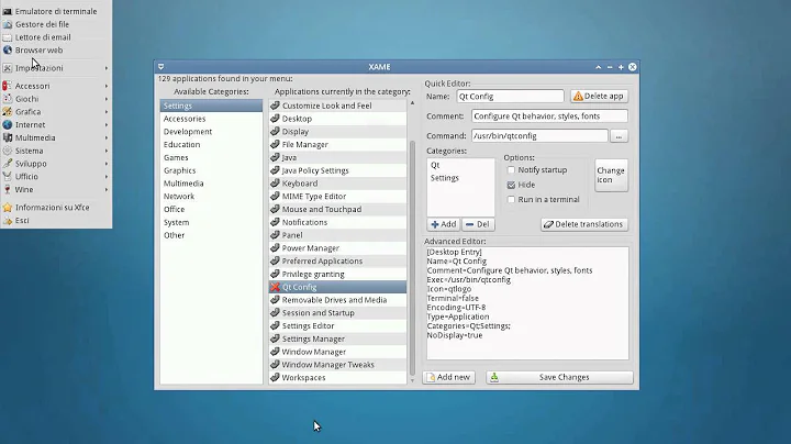 XAME: XFCE Applications Menu Editor