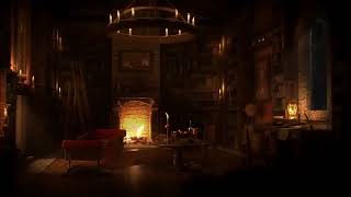 Ancient Library Room   Relaxing Thunder & Rain Sounds, Crackling Fireplace for Sleeping for Study