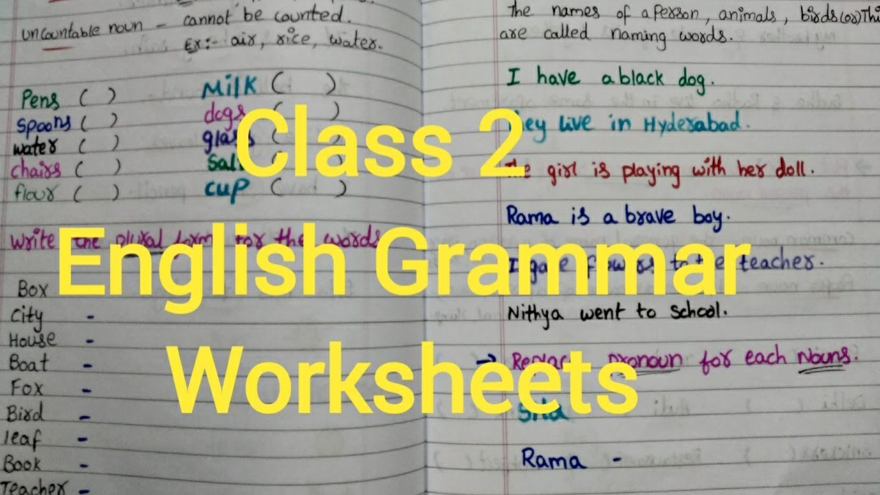 class 2 english grammar practicing worksheets english worksheets for class 2 kids youtube