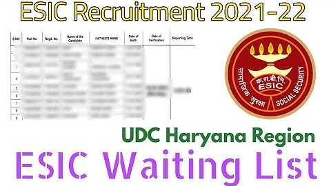 ESIC UDC Haryana Official Waiting List DV Schedule List of  Candidates Shortlisted