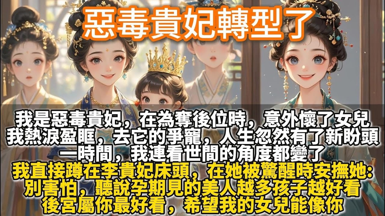 完結大女主權謀文：惡毒貴妃轉型了。我是惡毒貴妃，正處在為奪後位殺紅了眼的關鍵時候，意外懷了個女兒。我熱淚盈眶，去它的爭寵吧。忽然覺得人生有了新盼頭。一時間，我連看世間的角度都變了。