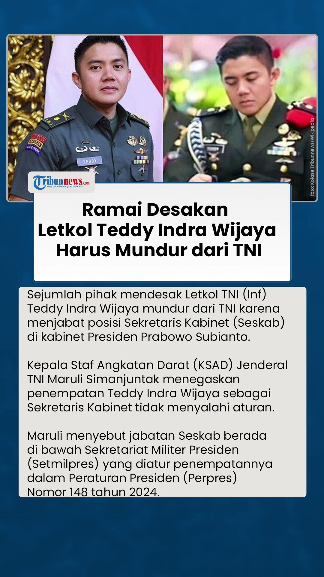 Ramai Desakan Letkol Teddy Harus Mundur dari TNI, KSAD Beri Jawaban