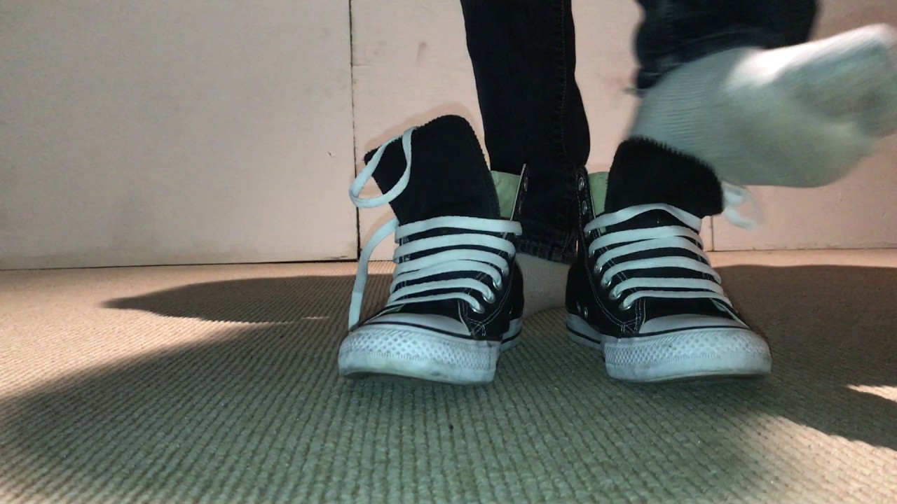 Converse shoeplay black high tops (bar laced)