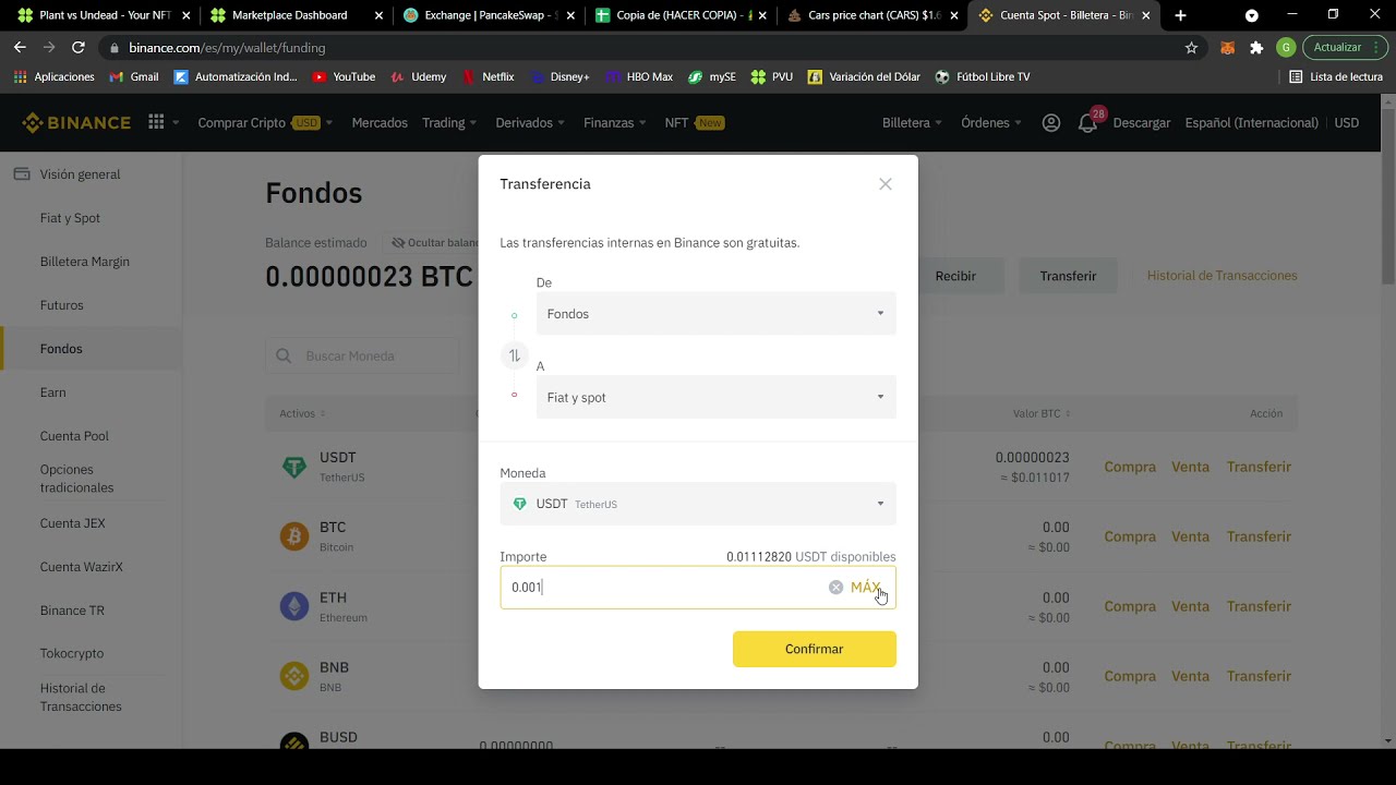 BINANCE: Cómo pasar de billetera de fondos a billetera spot(fiat y spot) y  a la inversa.