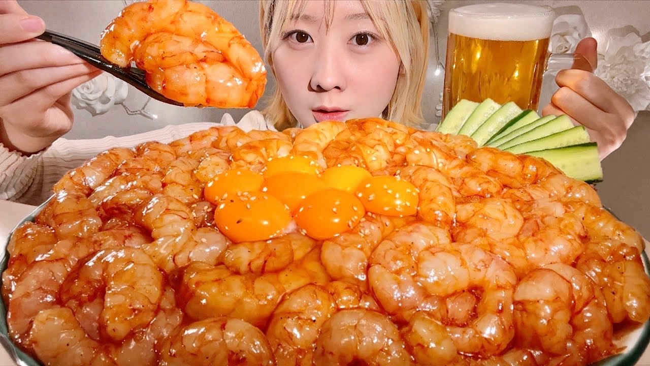 ASMR Маринованные сырые креветки с рисом【русские субтитры】【Mukbang/ Eating Sounds】