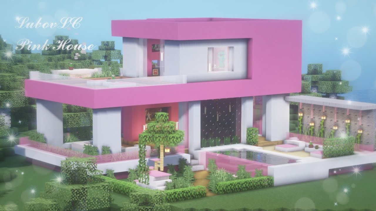 Cute PINK House Tutorial 💎 Casa Rosa Kawaii 💝 Minecraft Interior