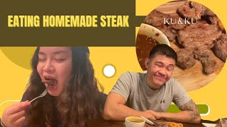 Eating Homemade Steak